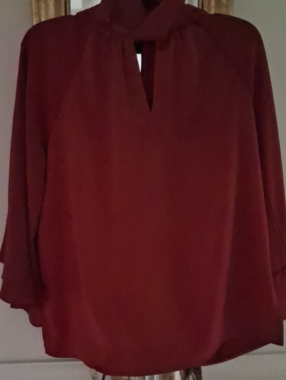 NEW! IMAN Burgundy Satin Tie-Neck Blouse